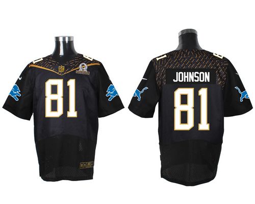 Nike Lions #81 Calvin Johnson Black 2016 Pro Bowl Men's Stitched NFL Elite Jersey